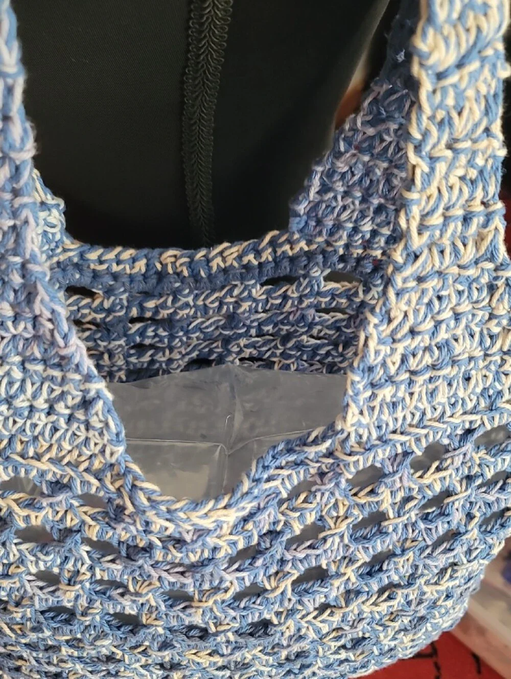 Hand Crocheted Blue Peek-a-Boo Market  Tote Bag